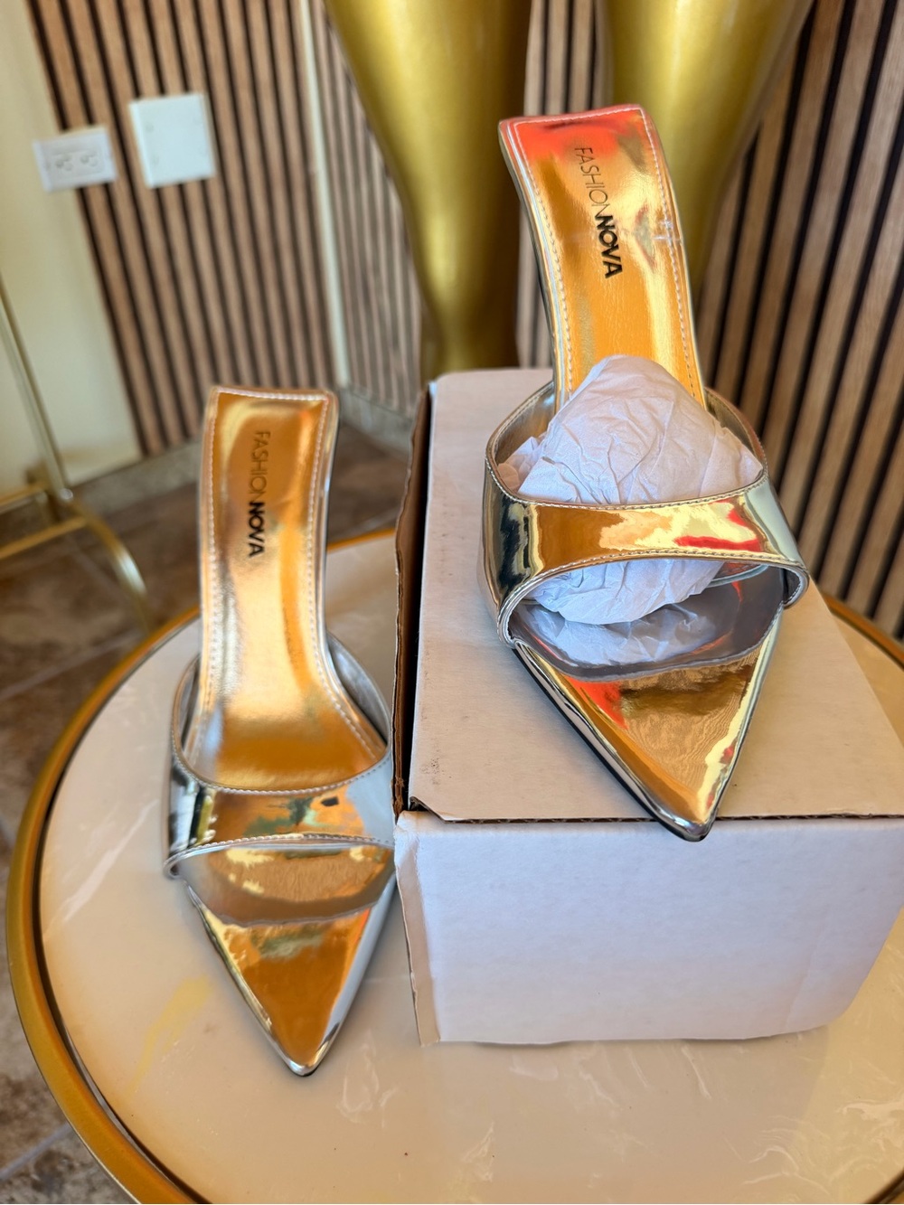 Fashion Nova Gold Pointed-Toe Slip-On Heels - Picture 2 of 5